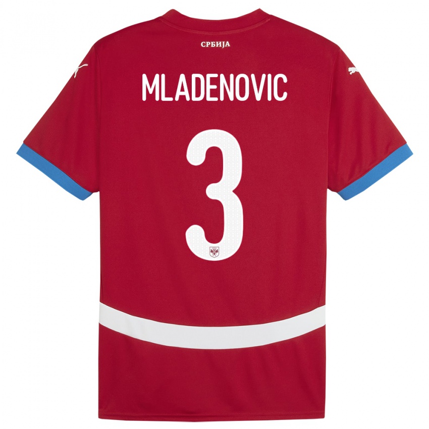 Uomo Maglia Serbia Filip Mladenovic #3 Rosso Kit Gara Home 24-26 Maglietta