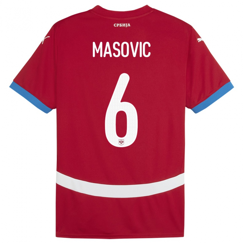 Uomo Maglia Serbia Erhan Masovic #6 Rosso Kit Gara Home 24-26 Maglietta
