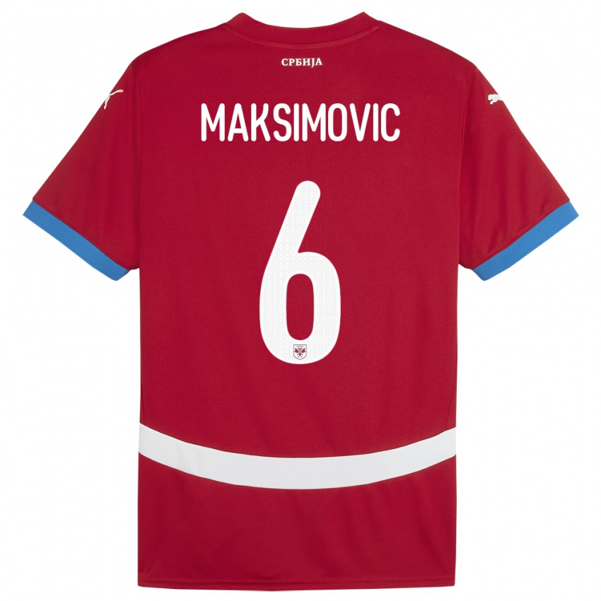 Uomo Maglia Serbia Nemanja Maksimovic #6 Rosso Kit Gara Home 24-26 Maglietta