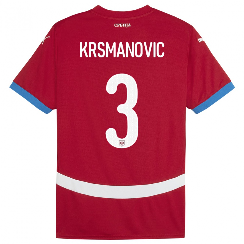 Uomo Maglia Serbia Nemanja Krsmanovic #3 Rosso Kit Gara Home 24-26 Maglietta