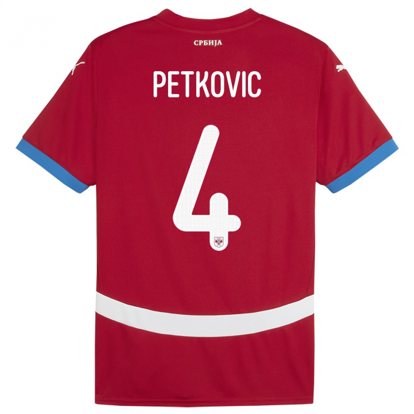 Uomo Maglia Serbia Nikola Petkovic #4 Rosso Kit Gara Home 24-26 Maglietta