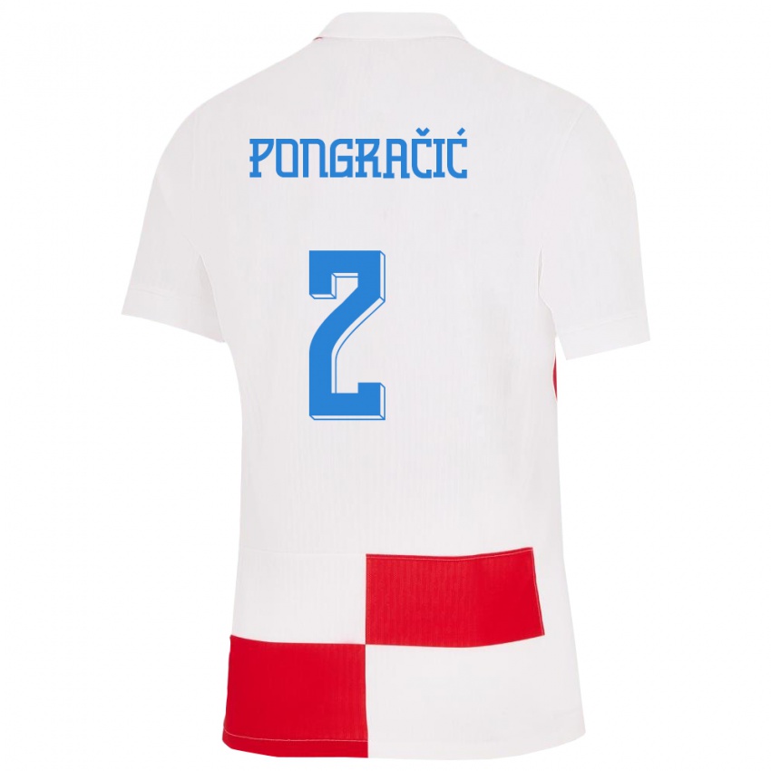 Uomo Maglia Croazia Marin Pongracic #2 Bianco Rosso Kit Gara Home 24-26 Maglietta