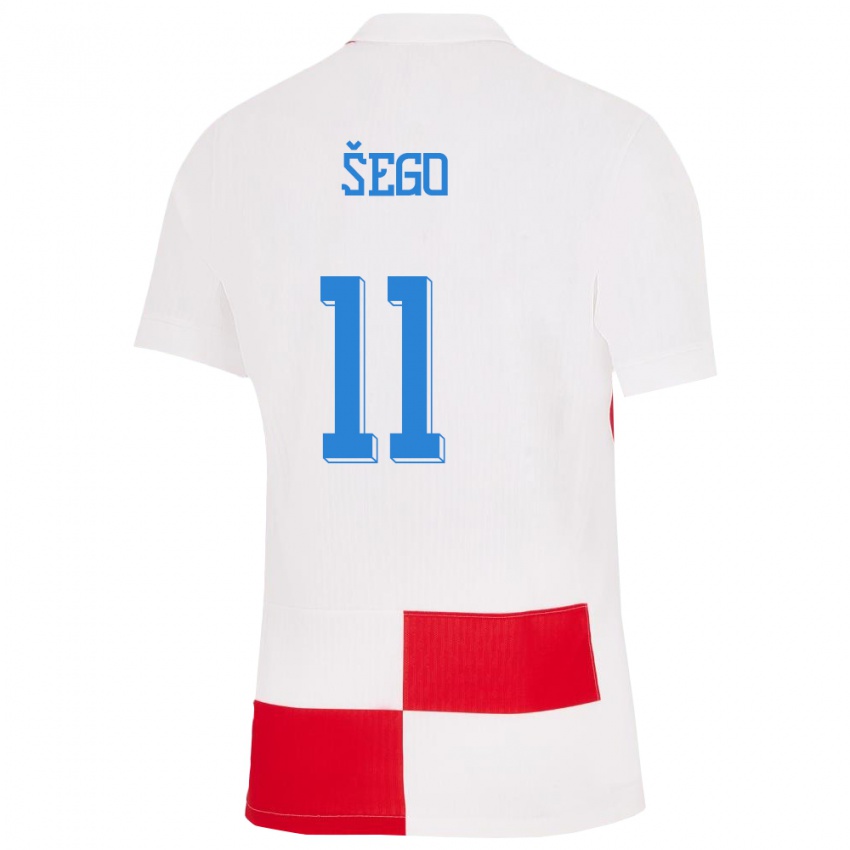 Uomo Maglia Croazia Michele Sego #11 Bianco Rosso Kit Gara Home 24-26 Maglietta