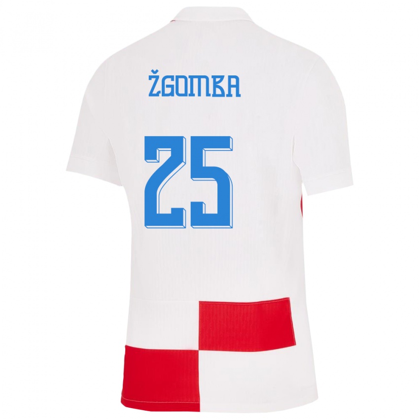 Uomo Maglia Croazia Marin Zgomba #25 Bianco Rosso Kit Gara Home 24-26 Maglietta
