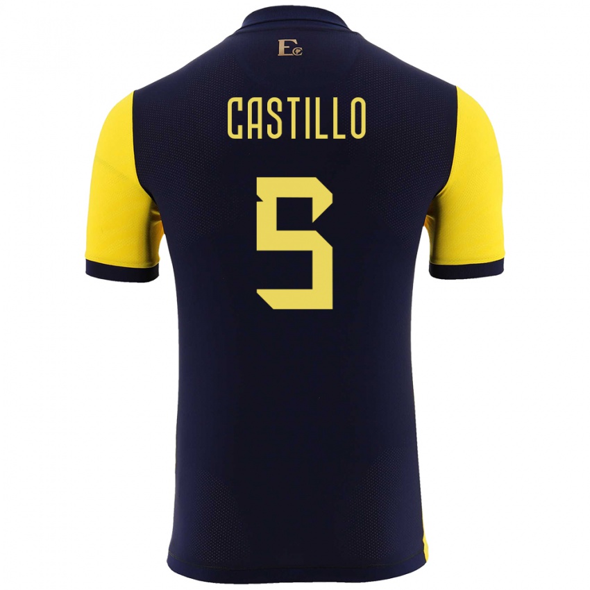 Uomo Maglia Ecuador Denil Castillo #5 Giallo Kit Gara Home 24-26 Maglietta