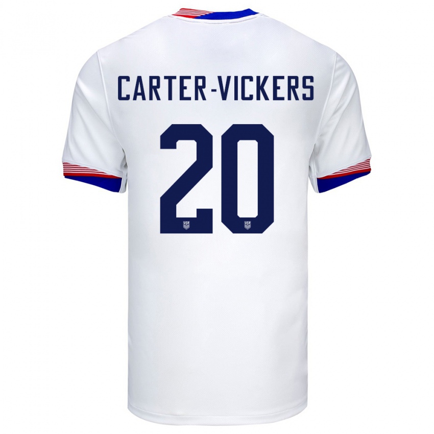 Uomo Maglia Stati Uniti Cameron Carter-Vickers #20 Bianco Kit Gara Home 24-26 Maglietta