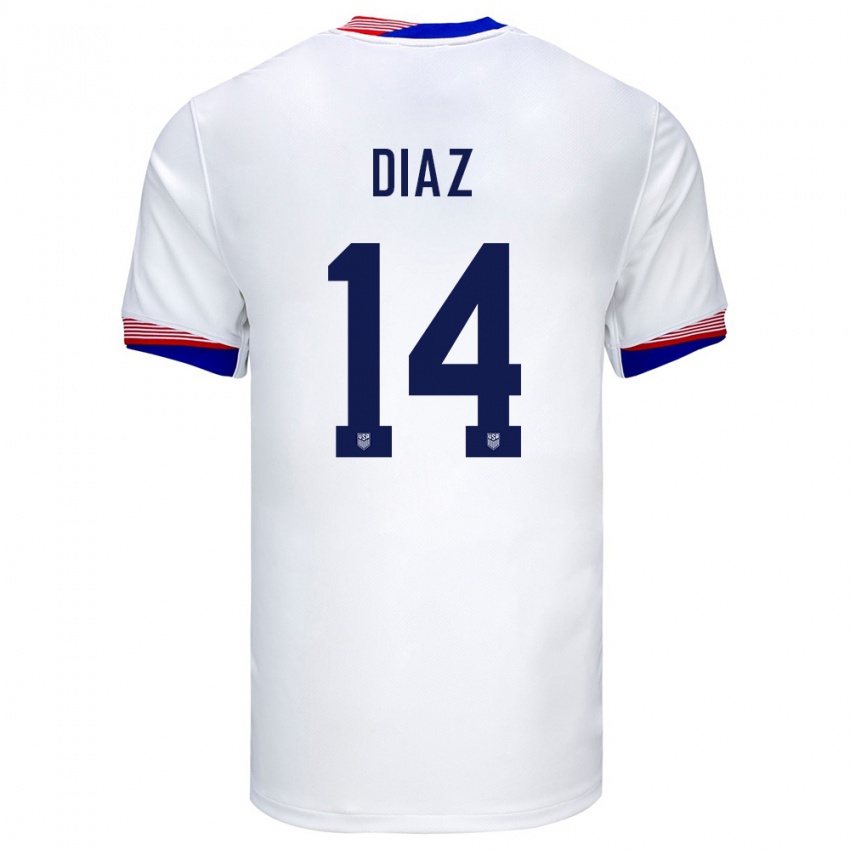 Uomo Maglia Stati Uniti Christian Diaz #14 Bianco Kit Gara Home 24-26 Maglietta