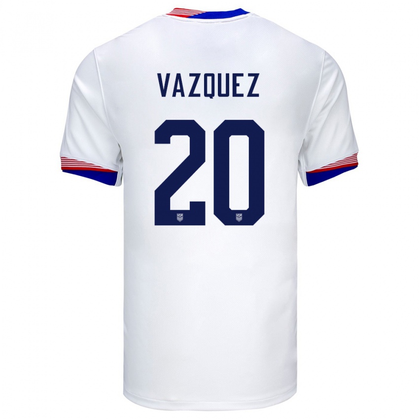 Uomo Maglia Stati Uniti David Vazquez #20 Bianco Kit Gara Home 24-26 Maglietta