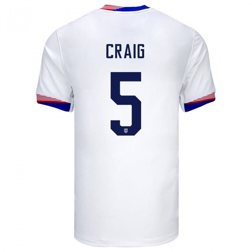 Uomo Maglia Stati Uniti Brandan Craig #5 Bianco Kit Gara Home 24-26 Maglietta