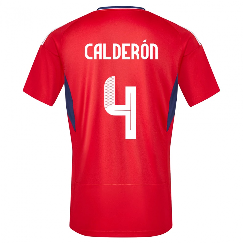 Uomo Maglia Costa Rica Brandon Calderon #4 Rosso Kit Gara Home 24-26 Maglietta