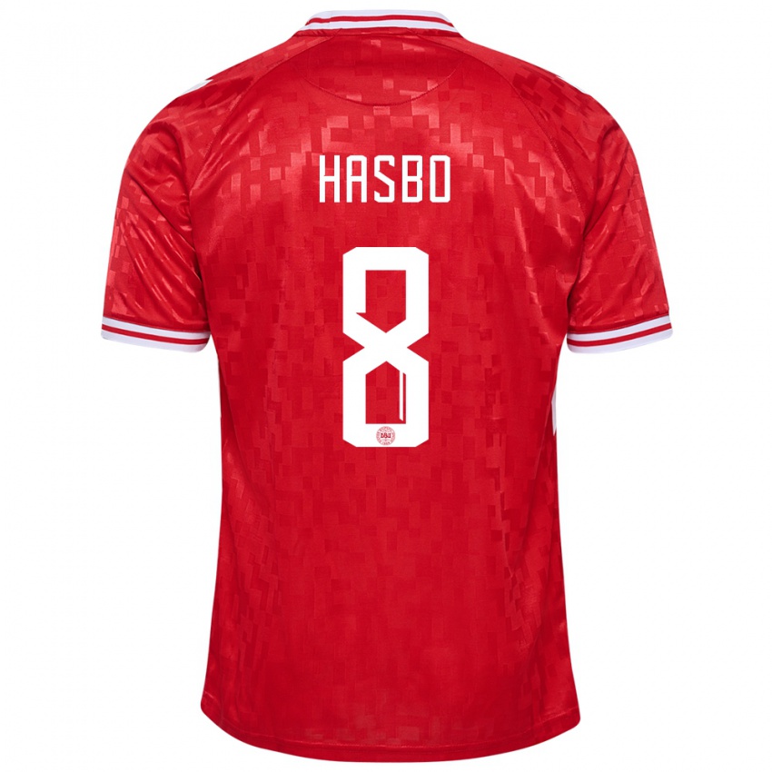 Uomo Maglia Danimarca Josefine Hasbo #8 Rosso Kit Gara Home 24-26 Maglietta