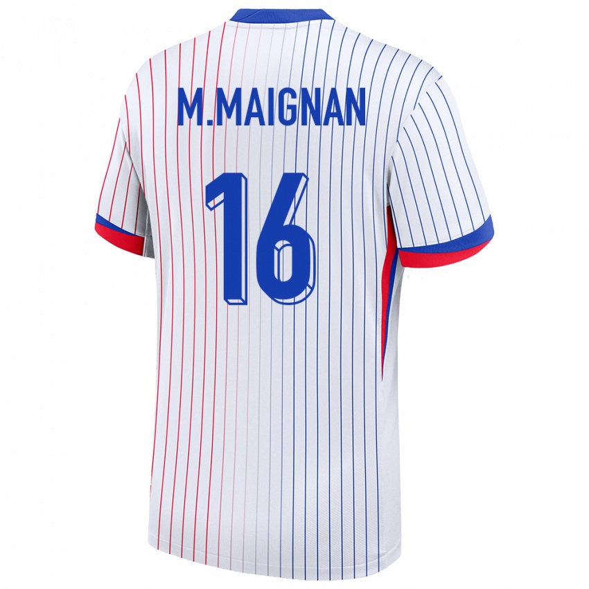 Uomo Maglia Francia Mike Maignan #16 Bianco Kit Gara Away 24-26 Maglietta