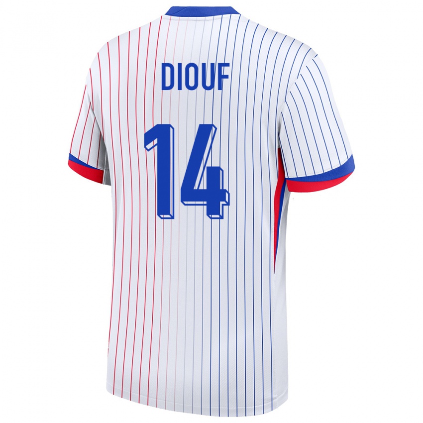 Uomo Maglia Francia Andy Diouf #14 Bianco Kit Gara Away 24-26 Maglietta