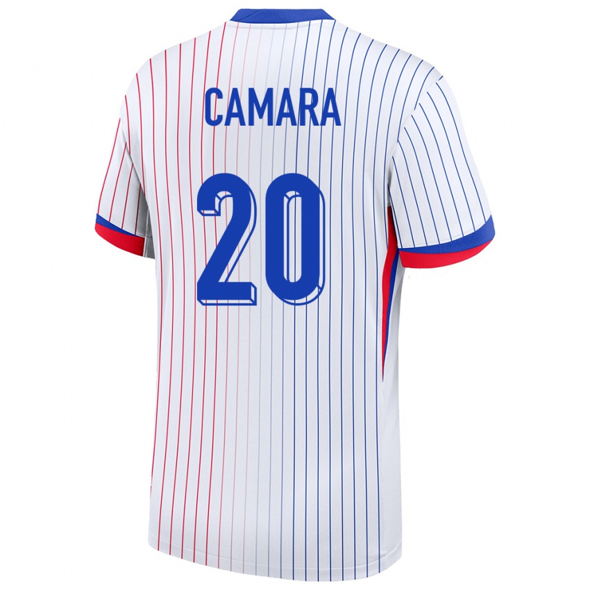 Uomo Maglia Francia Ousmane Camara #20 Bianco Kit Gara Away 24-26 Maglietta