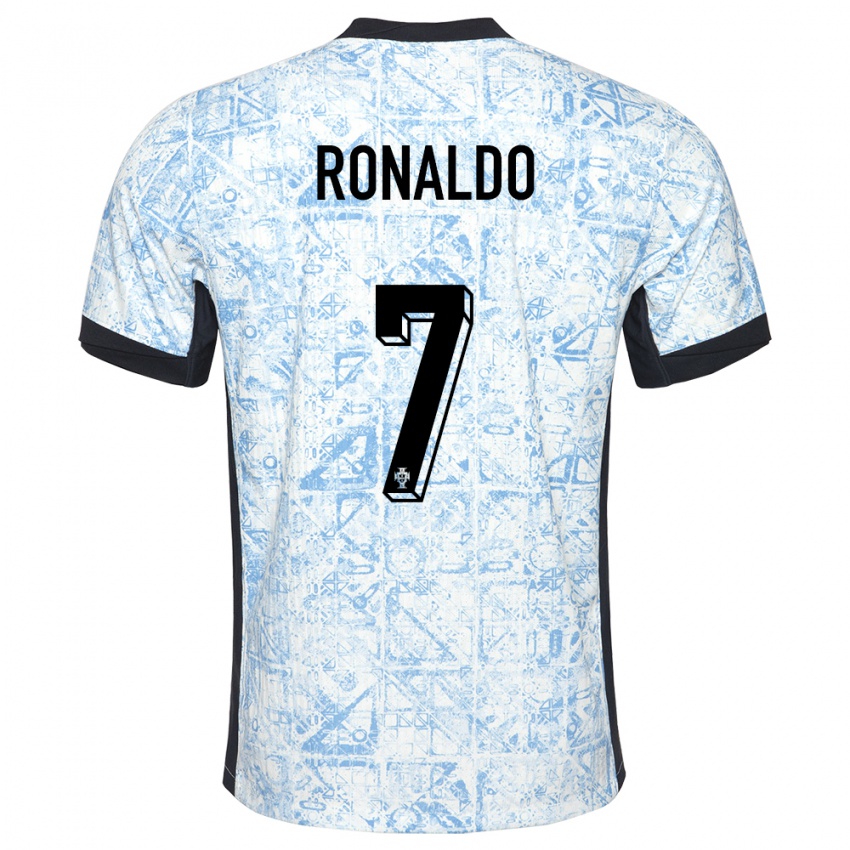 Uomo Maglia Portogallo Cristiano Ronaldo #7 Crema Blu Kit Gara Away 24-26 Maglietta