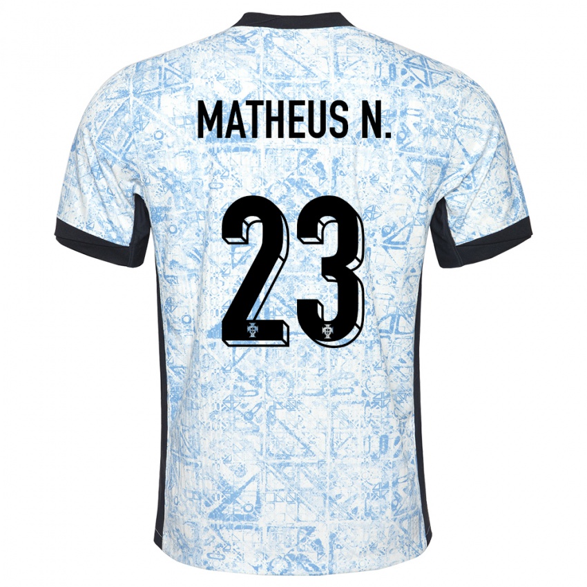 Uomo Maglia Portogallo Matheus Nunes #23 Crema Blu Kit Gara Away 24-26 Maglietta