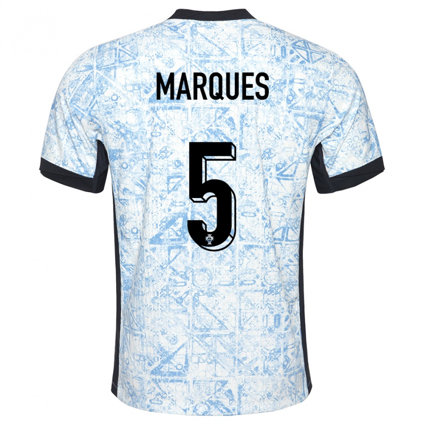 Uomo Maglia Portogallo Martim Marques #5 Crema Blu Kit Gara Away 24-26 Maglietta