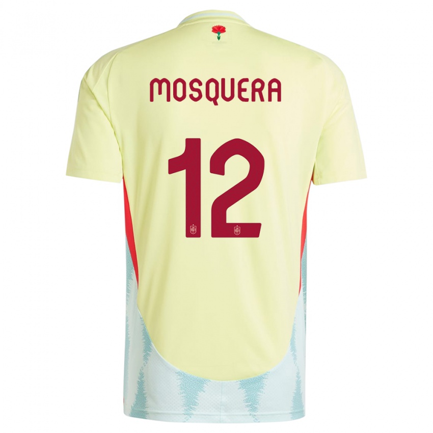 Uomo Maglia Spagna Cristian Mosquera #12 Giallo Kit Gara Away 24-26 Maglietta