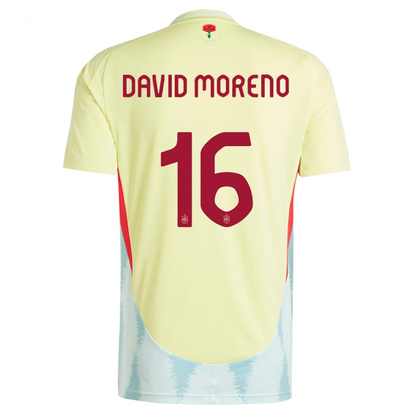 Uomo Maglia Spagna Antonio David Moreno #16 Giallo Kit Gara Away 24-26 Maglietta