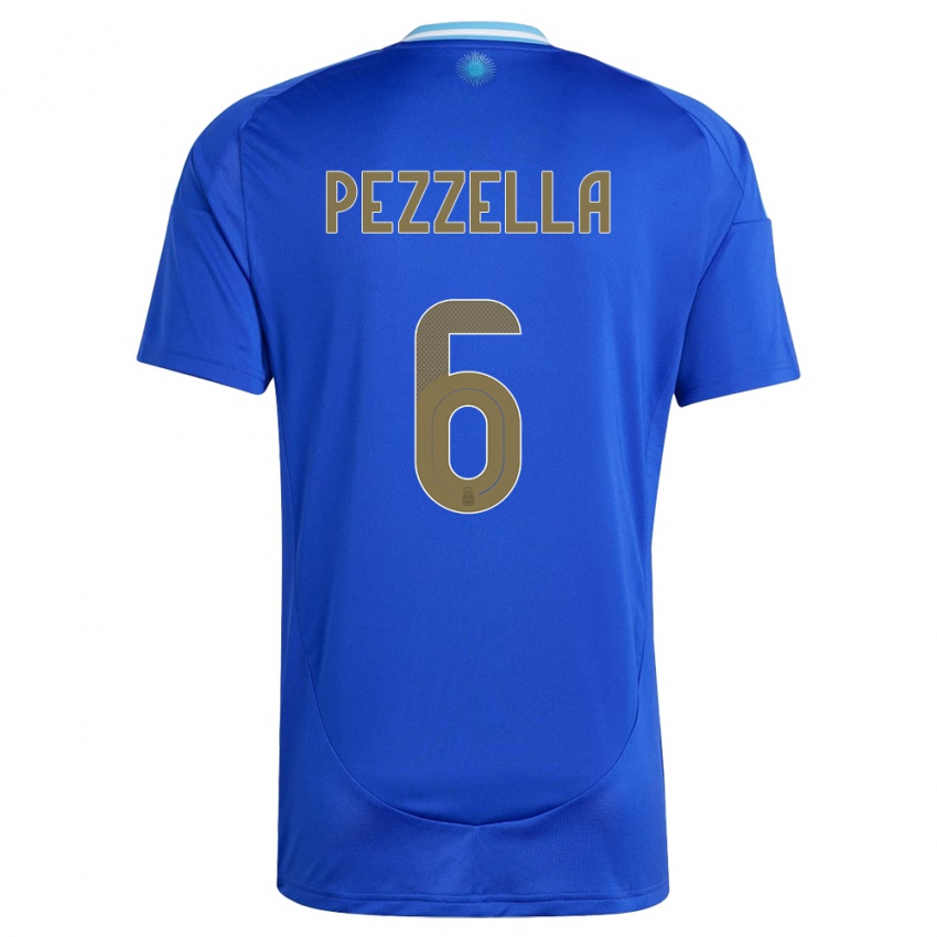 Uomo Maglia Argentina German Pezzella #6 Blu Kit Gara Away 24-26 Maglietta