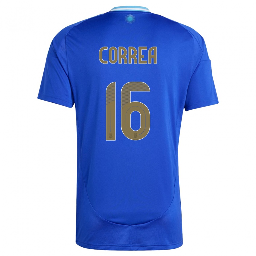 Uomo Maglia Argentina Angel Correa #16 Blu Kit Gara Away 24-26 Maglietta