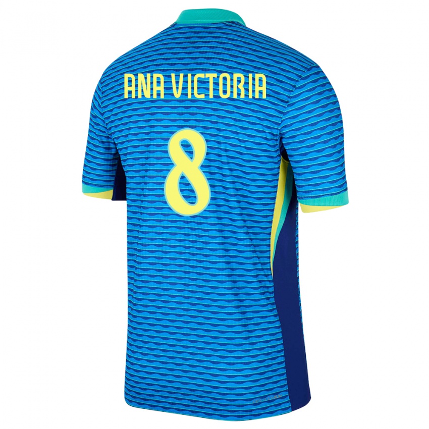 Uomo Maglia Brasile Ana Victoria #8 Blu Kit Gara Away 24-26 Maglietta