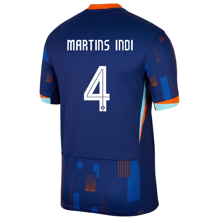 Uomo Maglia Paesi Bassi Bruno Martins Indi #4 Blu Kit Gara Away 24-26 Maglietta