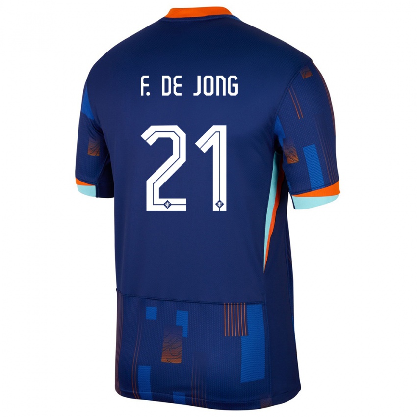 Uomo Maglia Paesi Bassi Frenkie De Jong #21 Blu Kit Gara Away 24-26 Maglietta