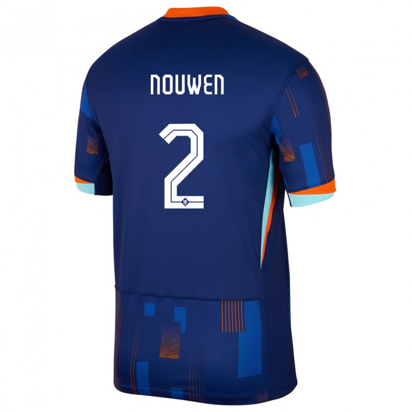 Uomo Maglia Paesi Bassi Aniek Nouwen #2 Blu Kit Gara Away 24-26 Maglietta