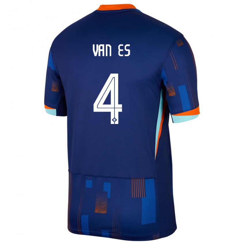 Uomo Maglia Paesi Bassi Kika Van Es #4 Blu Kit Gara Away 24-26 Maglietta