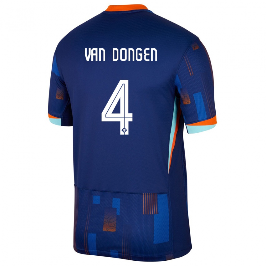 Uomo Maglia Paesi Bassi Merel Van Dongen #4 Blu Kit Gara Away 24-26 Maglietta
