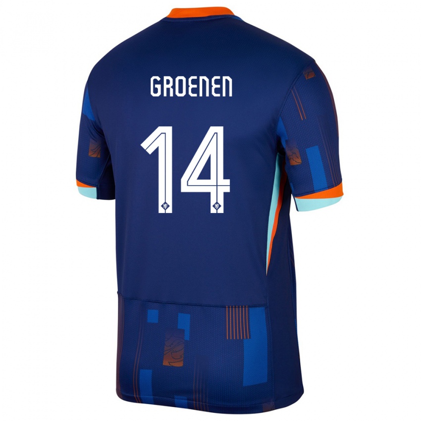 Uomo Maglia Paesi Bassi Jackie Groenen #14 Blu Kit Gara Away 24-26 Maglietta