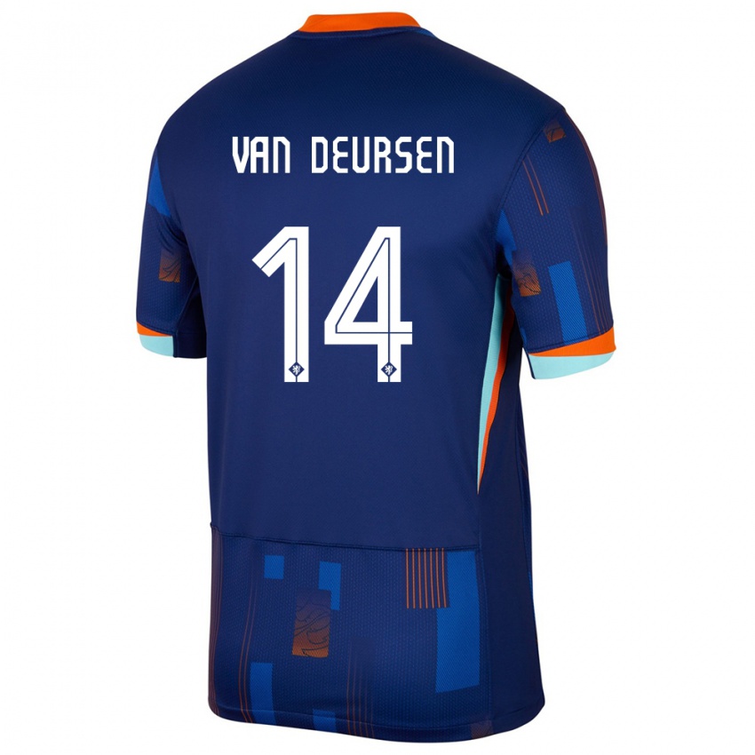 Uomo Maglia Paesi Bassi Eva Van Deursen #14 Blu Kit Gara Away 24-26 Maglietta
