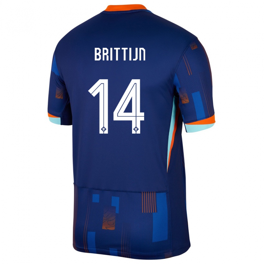 Uomo Maglia Paesi Bassi Philip Brittijn #14 Blu Kit Gara Away 24-26 Maglietta