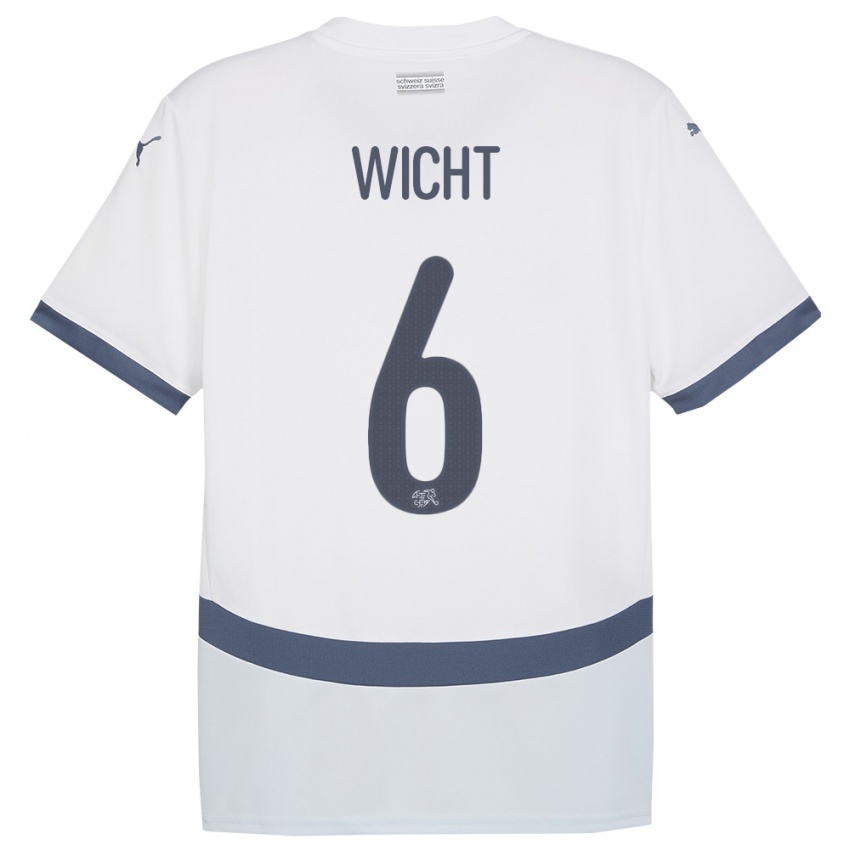 Uomo Maglia Svizzera Nathan Wicht #6 Bianco Kit Gara Away 24-26 Maglietta