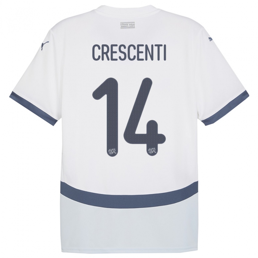Uomo Maglia Svizzera Federico Crescenti #14 Bianco Kit Gara Away 24-26 Maglietta