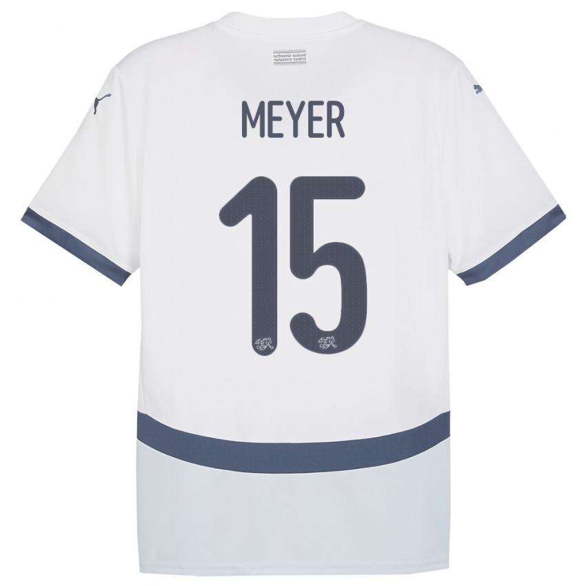 Uomo Maglia Svizzera Leny Meyer #15 Bianco Kit Gara Away 24-26 Maglietta