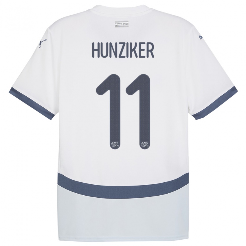 Uomo Maglia Svizzera Andrin Hunziker #11 Bianco Kit Gara Away 24-26 Maglietta