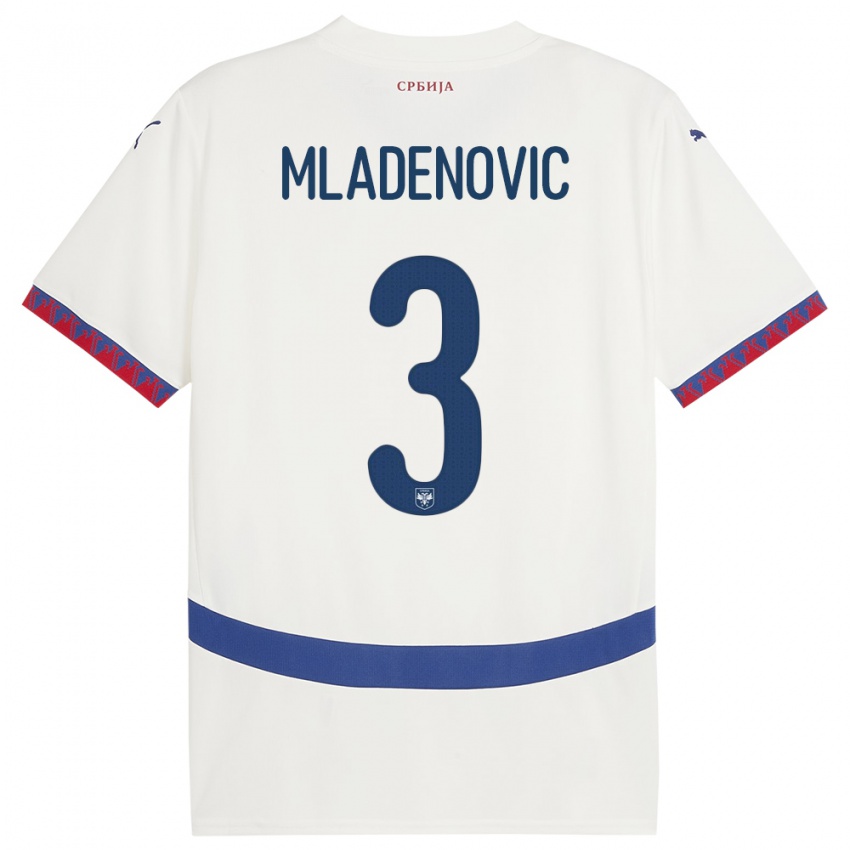 Uomo Maglia Serbia Filip Mladenovic #3 Bianco Kit Gara Away 24-26 Maglietta
