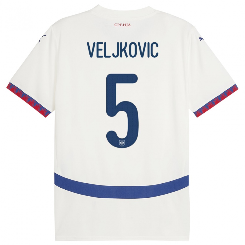 Uomo Maglia Serbia Milos Veljkovic #5 Bianco Kit Gara Away 24-26 Maglietta