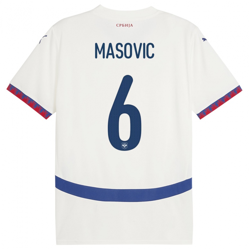 Uomo Maglia Serbia Erhan Masovic #6 Bianco Kit Gara Away 24-26 Maglietta