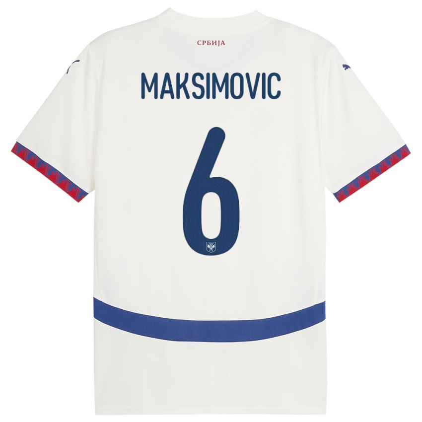 Uomo Maglia Serbia Nemanja Maksimovic #6 Bianco Kit Gara Away 24-26 Maglietta