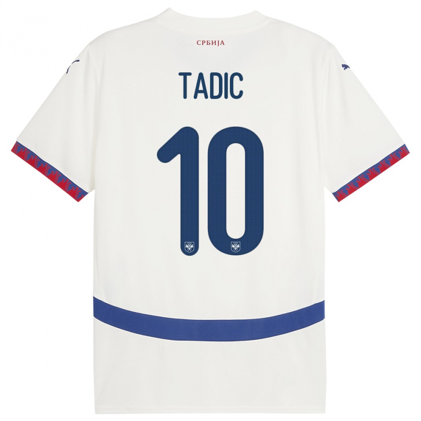 Uomo Maglia Serbia Dusan Tadic #10 Bianco Kit Gara Away 24-26 Maglietta