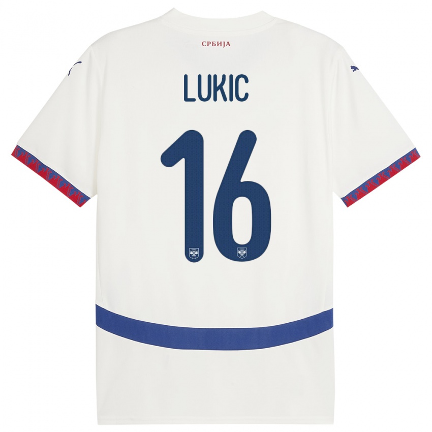Uomo Maglia Serbia Sasa Lukic #16 Bianco Kit Gara Away 24-26 Maglietta