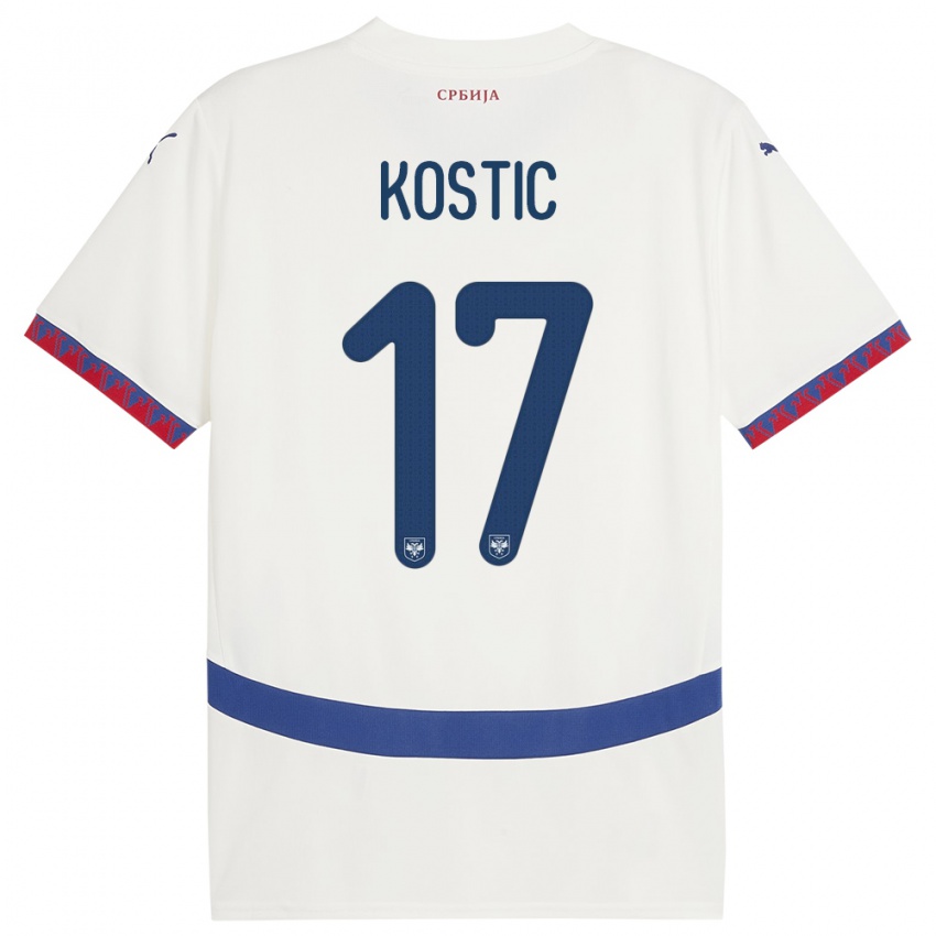 Uomo Maglia Serbia Filip Kostic #17 Bianco Kit Gara Away 24-26 Maglietta