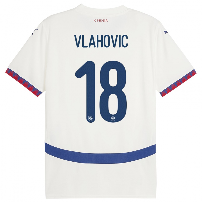 Uomo Maglia Serbia Dusan Vlahovic #18 Bianco Kit Gara Away 24-26 Maglietta