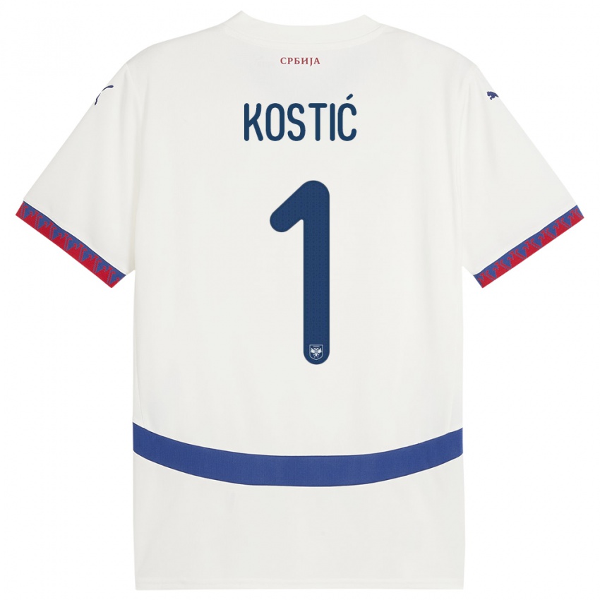 Uomo Maglia Serbia Milica Kostic #1 Bianco Kit Gara Away 24-26 Maglietta