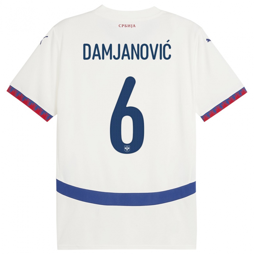 Uomo Maglia Serbia Nevena Damjanovic #6 Bianco Kit Gara Away 24-26 Maglietta