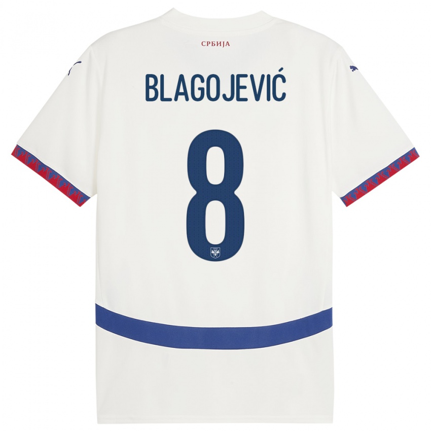Uomo Maglia Serbia Dina Blagojevic #8 Bianco Kit Gara Away 24-26 Maglietta