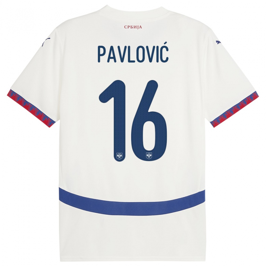Uomo Maglia Serbia Sara Pavlovic #16 Bianco Kit Gara Away 24-26 Maglietta